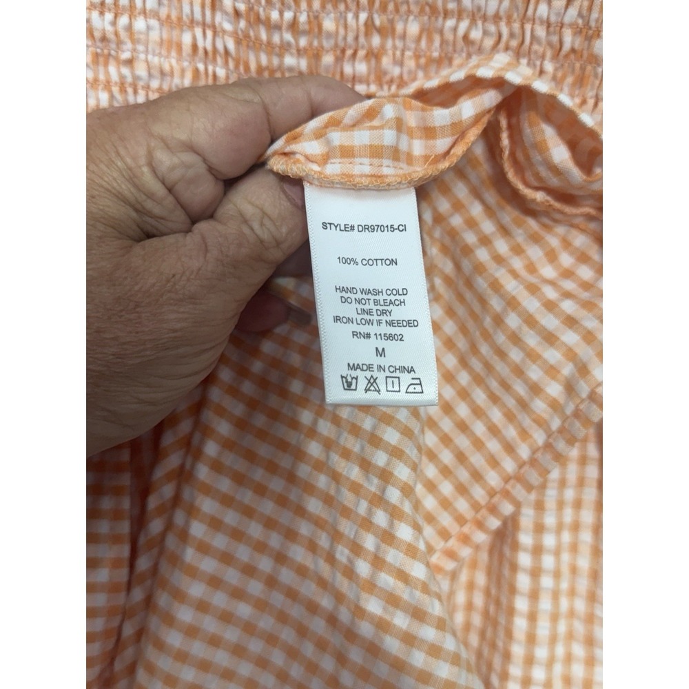Altard State Peach Orange Gingham Seersucker Midi Dress Smocked Bodice M - Picture 5 of 5